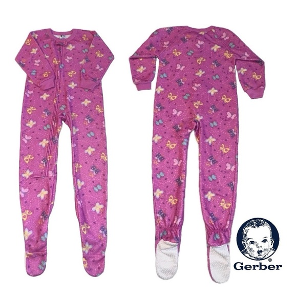 3-pr Pajamas GERBER Fleece Footed GAP Giraffe Set PJs Sleep Pink Green Girl 5 - Picture 4 of 16